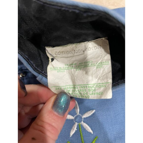Vintage Blue Embroidered Cotton Flare Pants With Butterfly & Flower Design Size - Picture 6 of 7